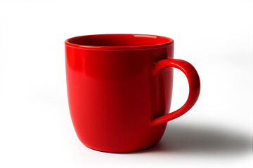 Close up huge red mug. Red cup for tea or soup isolated on white background with clipping path. Red coffee cup mockup. 