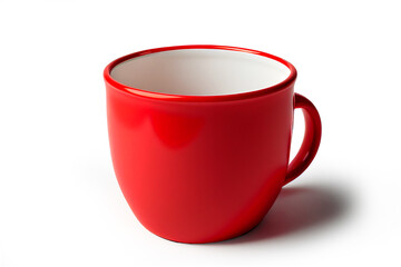 Close up huge red mug. Red cup for tea or soup isolated on white background with clipping path. Red coffee cup mockup. 
