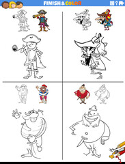 drawing and coloring task with pirate characters