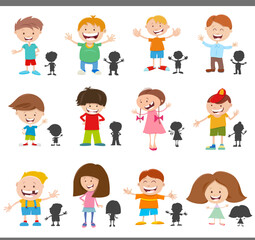 Fototapeta premium cartoon happy children characters with silhouettes set