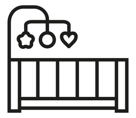 baby bed icon, babybed illustration, editable line stroke, baby cot, cradle bed, cot pictogram, baby crib