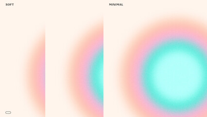Obraz premium Prismatica Minimalist Fuzzy Circle Gradient on Light Background with Grain Texture and Vibrant Pastel Orange Pink Green Teal Colors Radiating Central Glow with Easy to Customize Swatch Colors