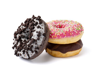 Delicious glazed donuts isolated on white background