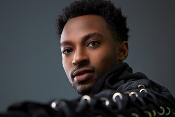 young man studio portrait african handsome people heavy metal singer artist front man 20s