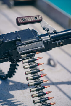Machine gun belt loaded with cartridges