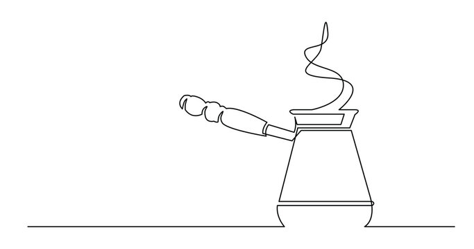 continuous line drawing of smoking coffee jezva pot - PNG image with transparent background