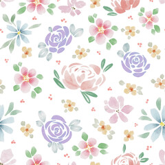 Watercolor pastel loose flowers seamless pattern. Floral background. 