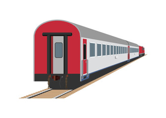 Passenger train in perspective view. Back view. Simple flat illustration.