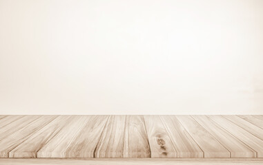 Wooden terrace the blurred and Christmas background concept. Wood white table top perspective in front of natural in the sky.	