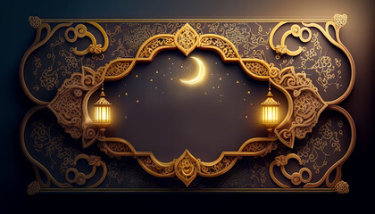 Ramadan night banner template as holiday greeting card concept. Postproducted generative AI digital illustration.