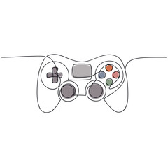 Video games console joystick vector one line continuous drawing illustration. Hand drawn linear silhouette icon. Minimal design element for print, banner, card, wall art poster, brochure. © Oksana