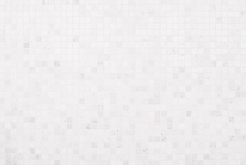 White tile wall chequered background bathroom floor texture. Ceramic wall and floor tiles mosaic background in bathroom.
