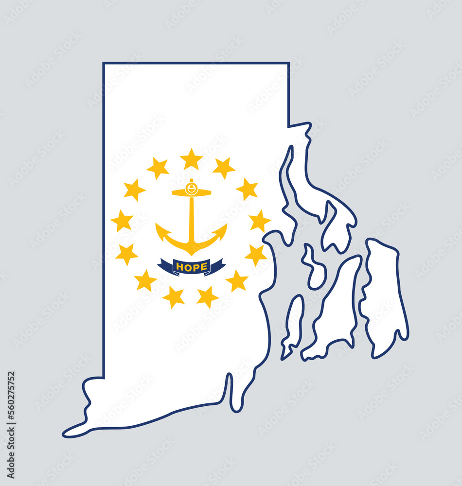 Poster rhode island flag in state map shape