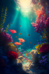 Fototapeta na wymiar Flowers under water
