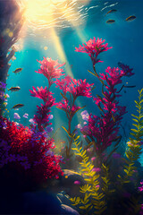 Fototapeta na wymiar Flowers under water