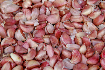 Closeup of bunch of unpeeled garlic in the supermarket in the city of Sao Paulo, Brazil