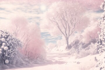 Obraz na płótnie Canvas Winter snow landscape in a powder pink world frozen ice