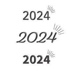 2024 シンプルなロゴ風の立体的なデザイン文字セット 白黒