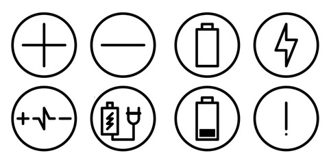 Electrical icon set, battery icon, plus minus icon, electrical circuit icon