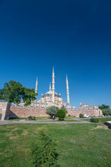 Fototapeta na wymiar View of Edirne city landmark Selimiye Mosque, masterpiece of Architect Sinan the head architect of ottoman empire with beautiful details and arts