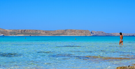 Blick von der Balos  Bucht auf die Insel Gramvousa, Kreta (Griechenland)	