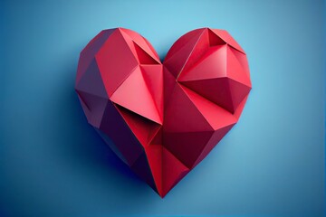 Naklejka na ściany i meble Origami paper heart love red and blue