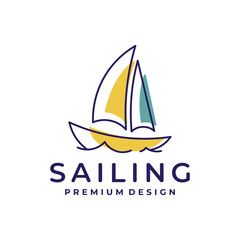 Kawaii Sailing Boat line art Logo Design, a cute and playful representation of nautical adventure