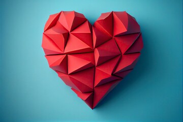 Origami paper heart love red and blue