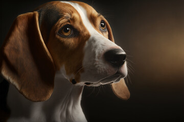 Dog portrait, American Foxhound, puppy,  dramatic light, Ai illustration