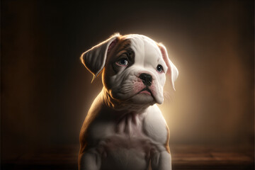 Dog portrait, American Bulldog puppy,  dramatic light, Ai illustration
