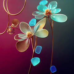 Colorful glass flowers with delicate colors ,made with Generative AI