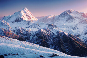 Fototapeta na wymiar Snowy mountain range landscape, frozen environment with snow ,made with Generative AI