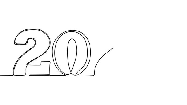 2024 New Year continuous clip, line numbers video. Line art 2024 year animation.