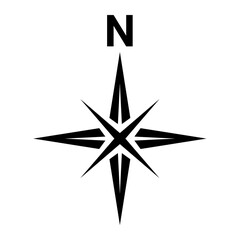 Black north symbol on white background.