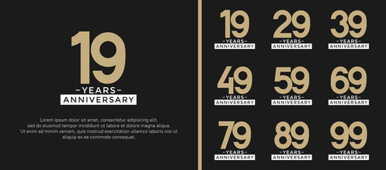 set of anniversary logo style gold and white color on black background for celebration