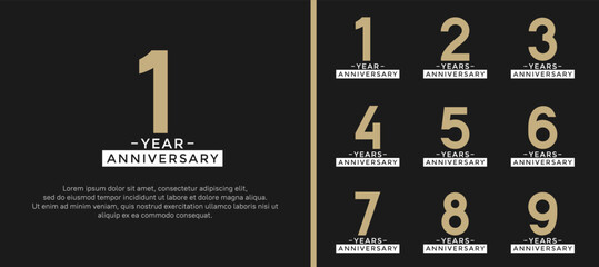set of anniversary logo style gold and white color on black background for celebration