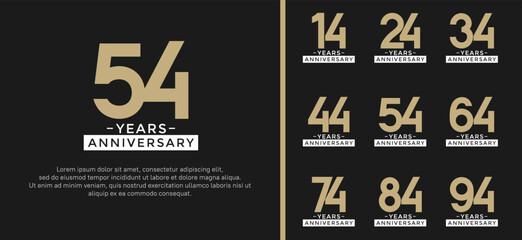 set of anniversary logo style gold and white color on black background for celebration