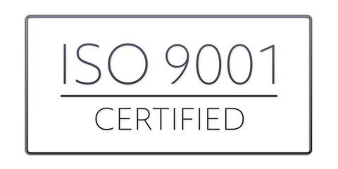 Iso 9001 - standard certificate badge for quality management system. Button isolated on white background
