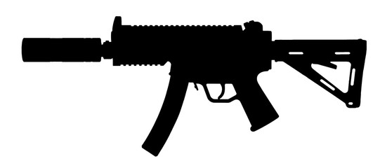 Silhouette of rail mp5k isolated on white background