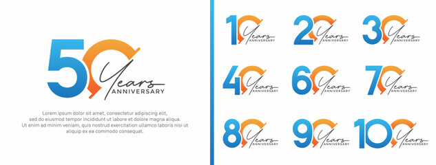 set of anniversary logo style blue and orange color on white background for special moment