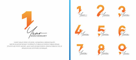 set of anniversary logo style blue and orange color on white background for special moment
