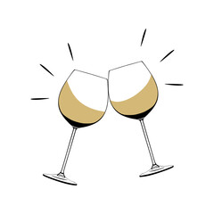 Hand drawn Two glasses of champagne isolated. Vector illustration glasses of champagne. Merry Christmas and Happy New Year design element