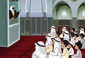 Arab muslim shikh talking in mosque