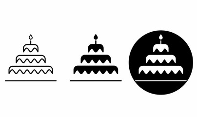outline silhouette Birthday cake icon set isolated on white background