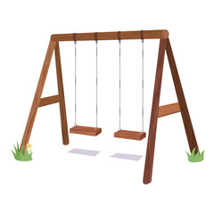 Swing vector illustration on white background. Swing is a facility for children to play in playgrounds and parks. Wooden swing is a popular facility in elementary school.