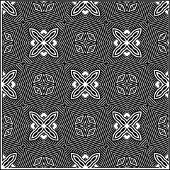 
Stylish texture with figures from lines.
Abstract geometric black and white pattern for web page, textures, card, poster, fabric, textile. Monochrome graphic repeating design. 
