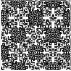 
Stylish texture with figures from lines.
Abstract geometric black and white pattern for web page, textures, card, poster, fabric, textile. Monochrome graphic repeating design. 