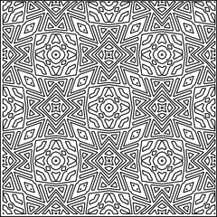 Stylish texture with figures from lines.
Abstract geometric black and white pattern for web page, textures, card, poster, fabric, textile. Monochrome graphic repeating design. 
