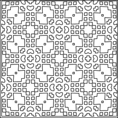 Stylish texture with figures from lines.
Abstract geometric black and white pattern for web page, textures, card, poster, fabric, textile. Monochrome graphic repeating design. 