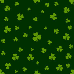 Seamless pattern with Shamrock clover leaf. Shamrock clover on Green background. vector illustration